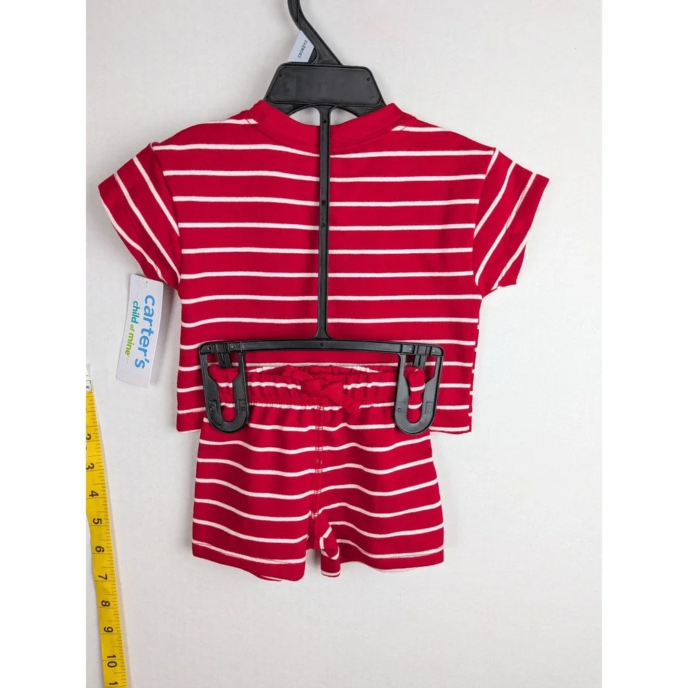 Carters Child of Mine Newborn Red White Striped Star 4th of July 2pc Outfit Set